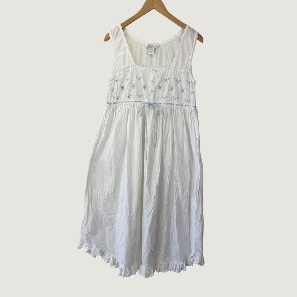 Partners Intimates Nightgown Womens M White Cotton Floral Embroidered Vitnage
